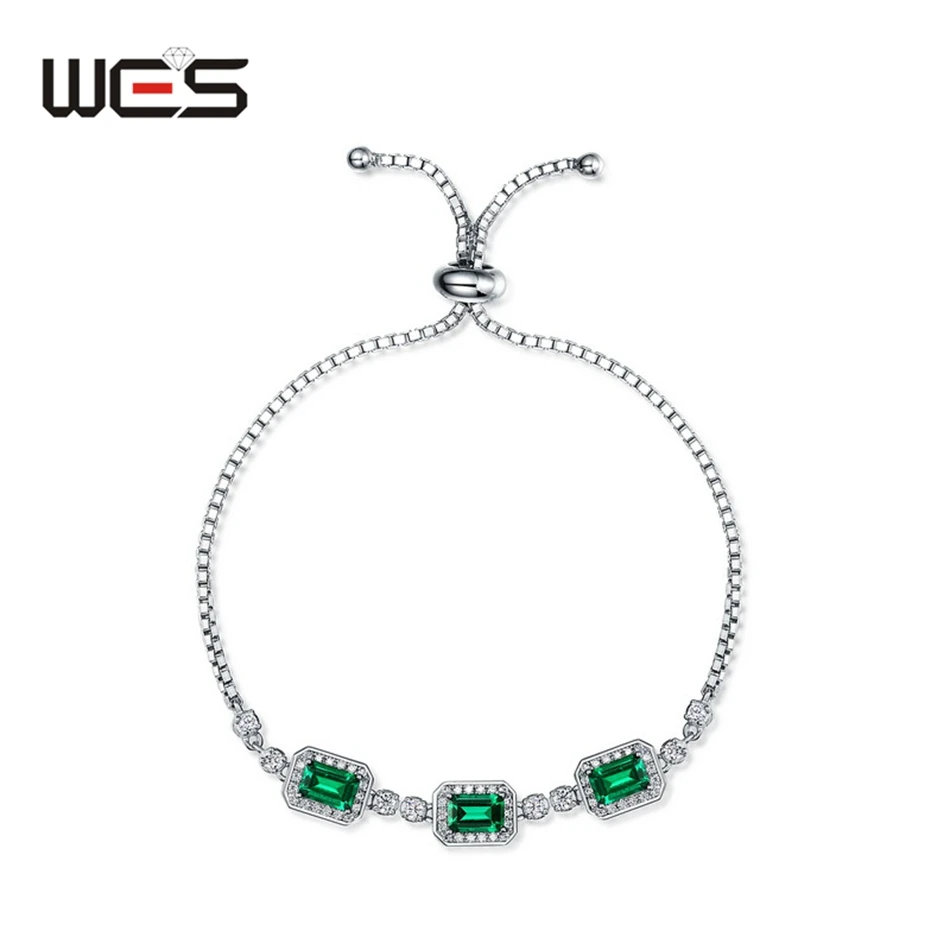 WES 925 Sterling Silver 4*6mm Lab Created Emerald Bracelet for Women Birthday Gifts May Birthstone Jewelry Certified Wholesale