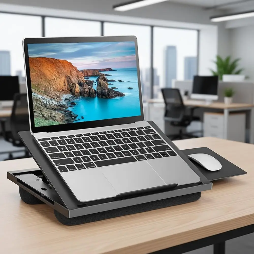 

Adjustable Lap Desk with 6 Angles, Detachable Mouse Pad, & Dual Cushions Laptop Stand