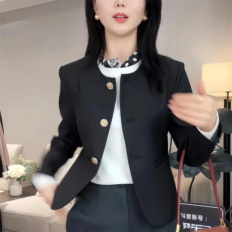 New Fashion Spring and Autumn Fragrance Ladies Coat Collarless Suit Jacket Young Temperament Short Coat Pink Loose Suit Jacket