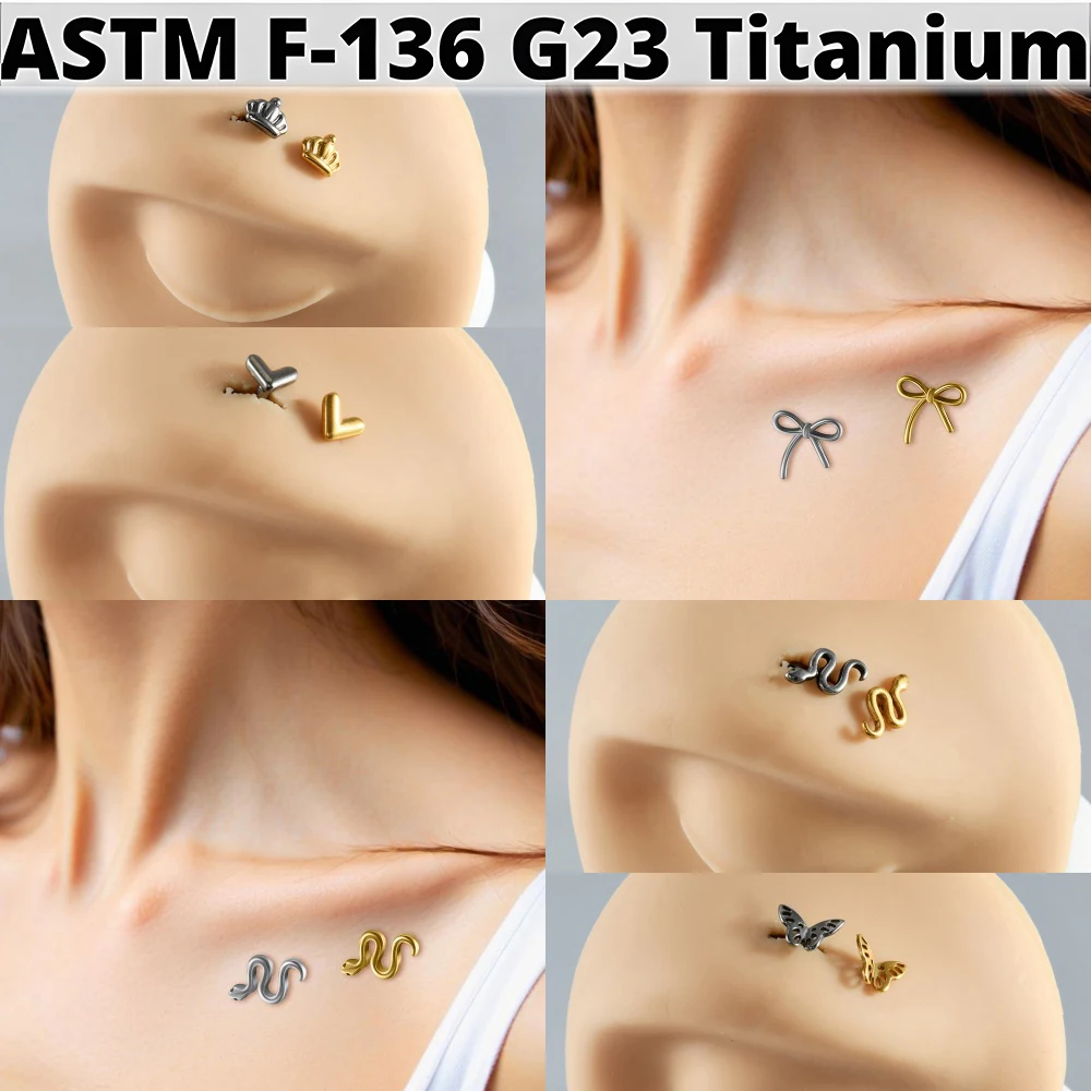 Body Jewelry Dermal - จิวเจาะผิวหนังรูปหัวใจแบบผีเสื้อ ทำจากไทเทเนียมบริสุทธิ์ G23 จำนวน 14-1 ชิ้น