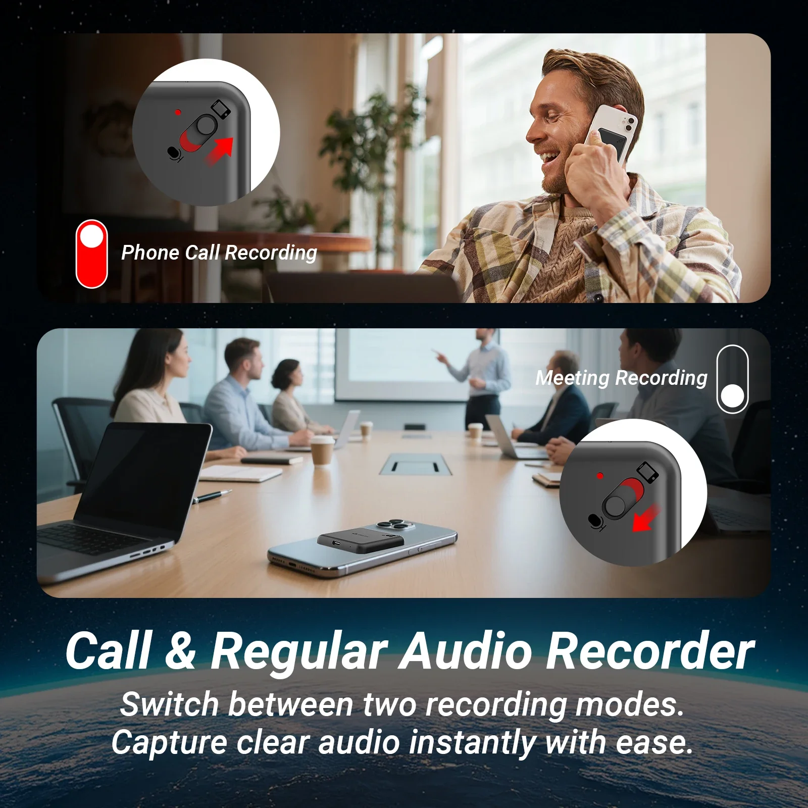 Smart Magnetic Recorder AI Noise Reduction Phone Call Recording Support Portable Dictaphone with Advanced Sound Enhancement
