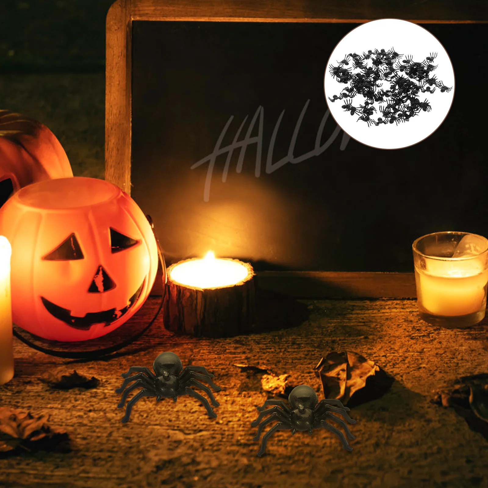 

100Pcs Mini Realistic Black Plastic Spiders Halloween Indoor Outdoor Decorations Prank Props Halloween Decor Simulated Spider