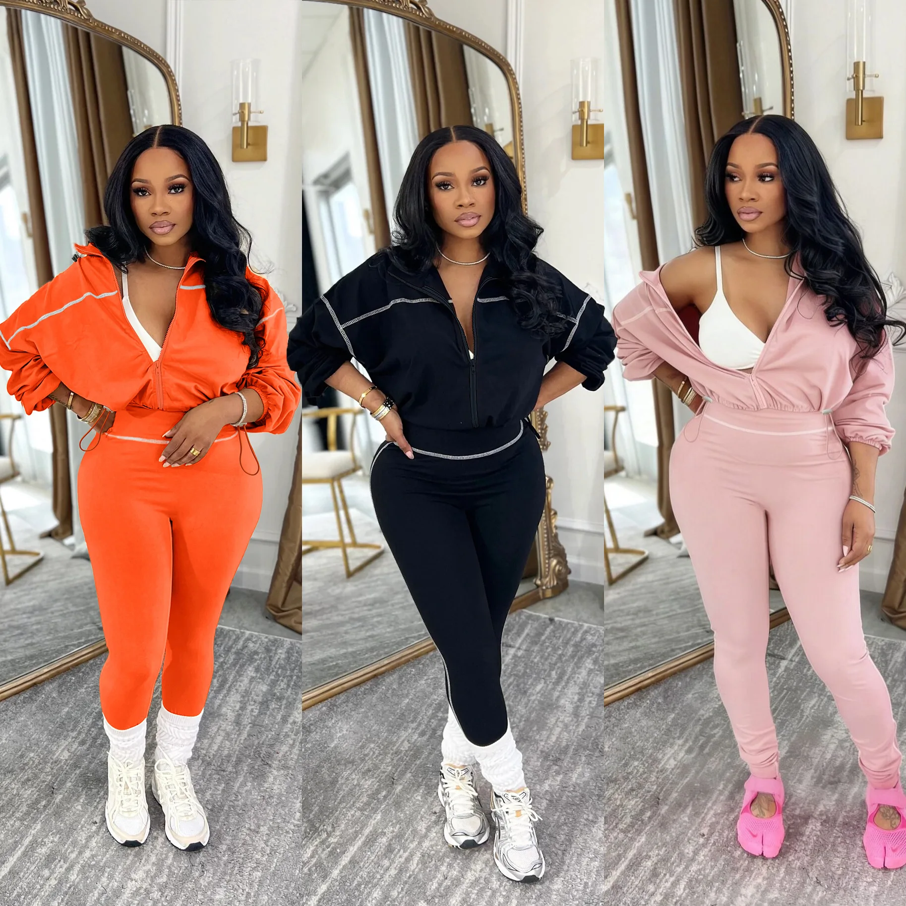 

Street Women's Set Zipper Fly Sweatshirt and Jogger Sweatpants Elegant 2026 Spring Sportwear Two 2-Piece Set Outfits