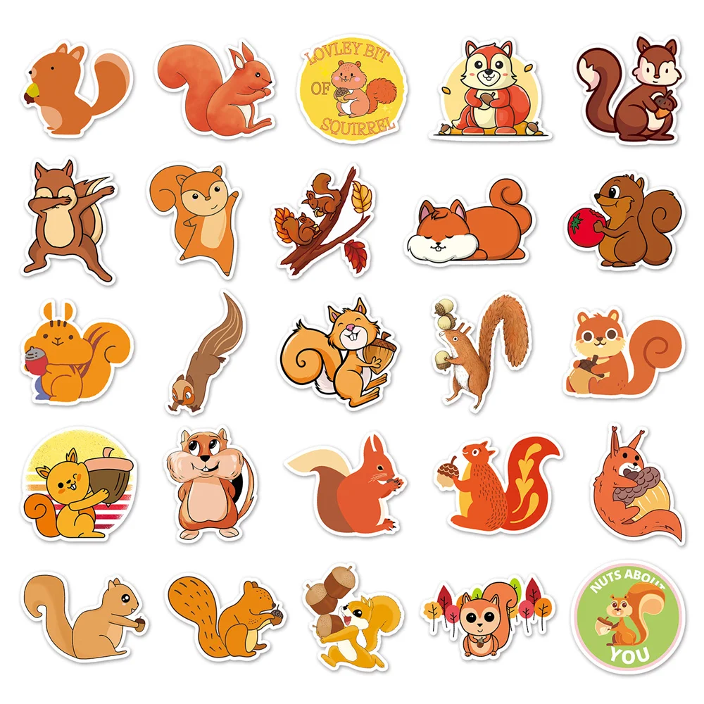 50pcs Cartoon Squirrel Stickers Pack Laptop Phone Ipad Handmade Journal Accessories Cute Sticker DIY Scrapbooking Supplies