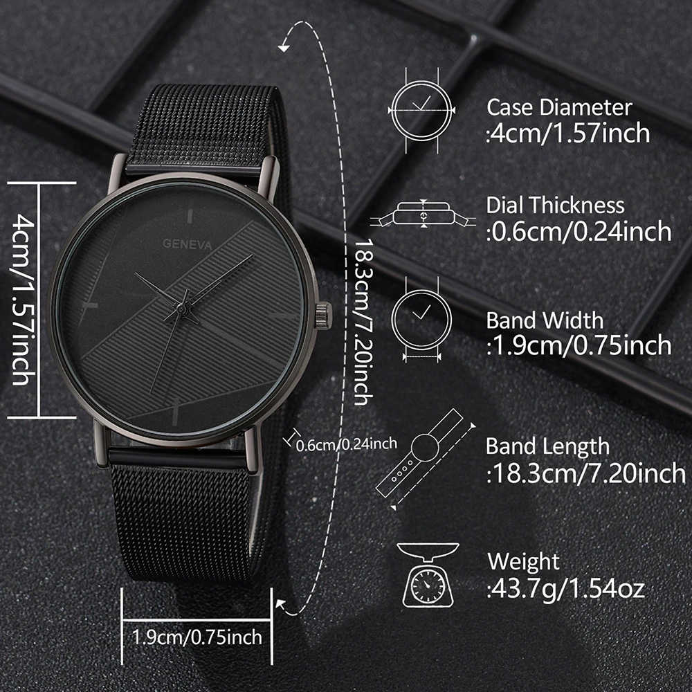 4PCS//Set Black Men Watch Fashionable Minimalist Black Dial Quartz Wristwatch Alloy Strap Watch Jewelry Set Gift For Him