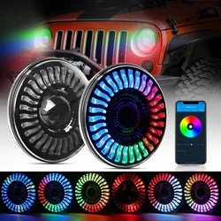 Auxbeam 7inch LED Headlights RGB Flowing Light bluetooth APP Controll Hi-Low Beam with Halo for Jeep Wrangler JK TJ LJ 1997-2018