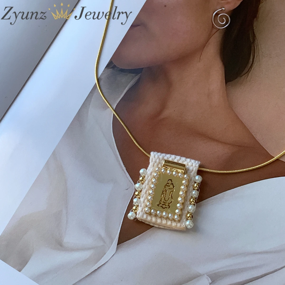 5pcs, Rectangle Religious Pendant Necklace Gold Color Woven Jewelry Wholesale Metal Charms