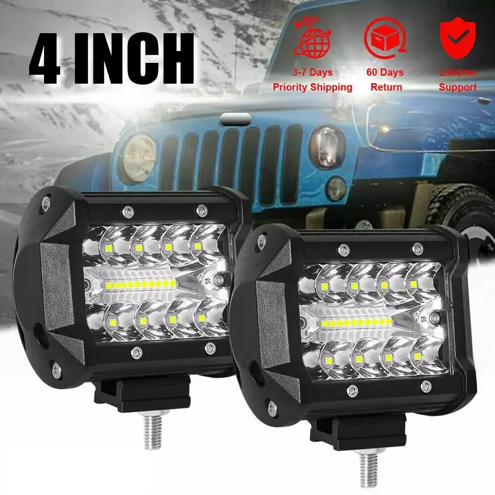 

160W 4 Inch Barra de luz LED de trabajo para todoterreno, reflector, lámpara antiniebla, SUV, ATV, UTV, 1/2/4 unidades 6000K