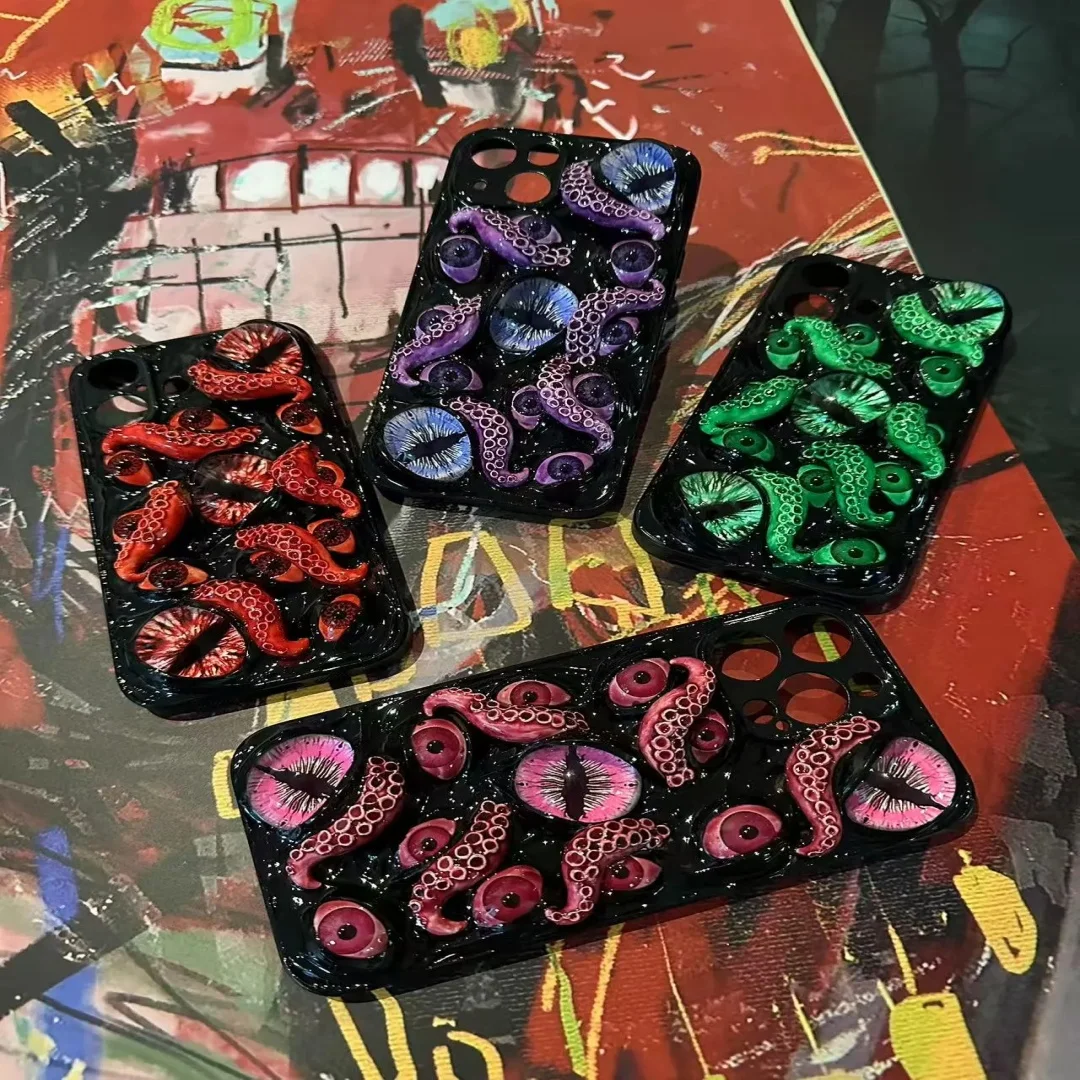 

Creepy 3D Cthulhu Tentacles Glowing Eyes Phone Case, 16 15 14 12 Promax 11 8 Plus iPhone Case, Samsung Galaxy s23 s24 s25 Case