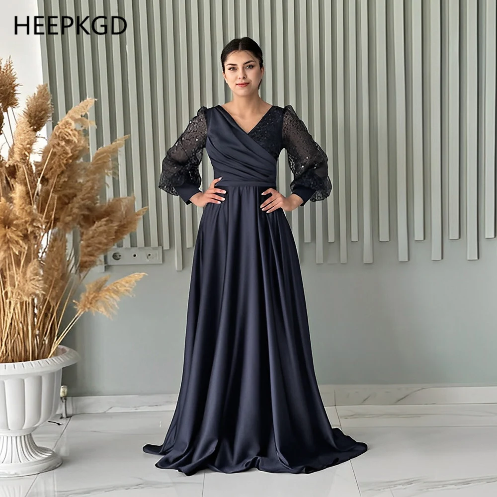 

Черные вечерние платья с длинными рукавами, 2025 A Line длиной до пола, атласные женские платья для свадебной вечеринки, большие размеры, Robe De Soiree