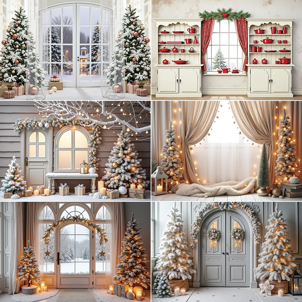 MOON.QG Christmas White Backdrop New Year Snow Winter Photography Background Xmas Tree Window Home Photographic Studio Supplies