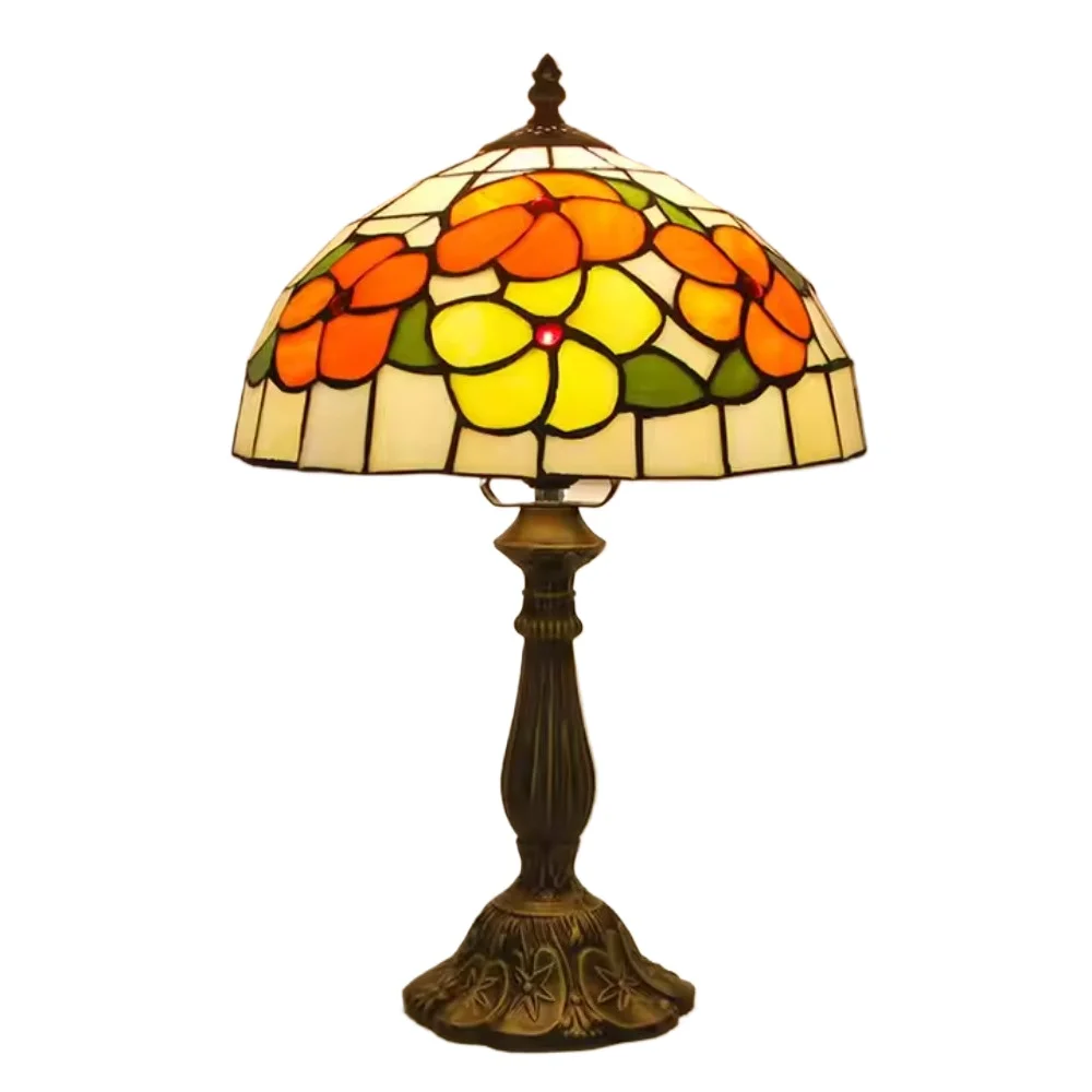 

12inch 30cm Retro Tiffany Stained Glass Bedroom Table Lamp Bedside Study Bar Hotel Villa Hotel European Warm Desk Light