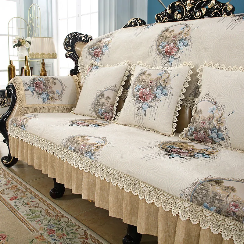 

European Sofa Cushion, Vintage Leather Couch Cover, Chenille Slipcover, Furniture Protector, All-season, 1, 2, 3 Seater