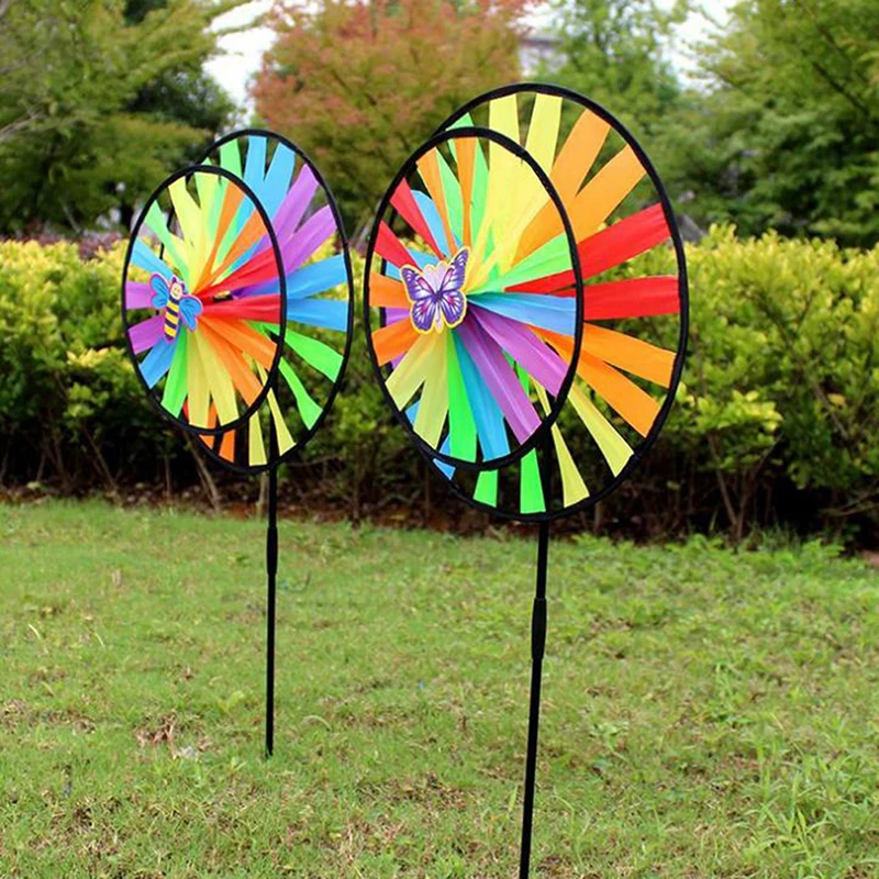 Double Layer Colorful Wheel Windmill Wind Spinner Kids Toys Garden Yard Decor