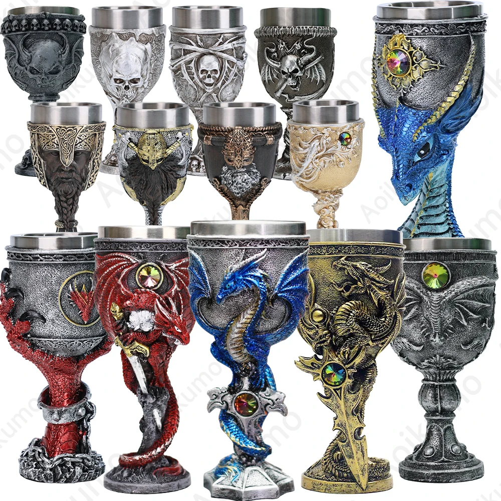 2025, Wikingerschiff, Drakkar Fly Dragon Skull Becher, Edelstahl-Einsatz, Halloween-Weinglas, Retro-Schädel, Kelch, Tasse, Schnapsglas