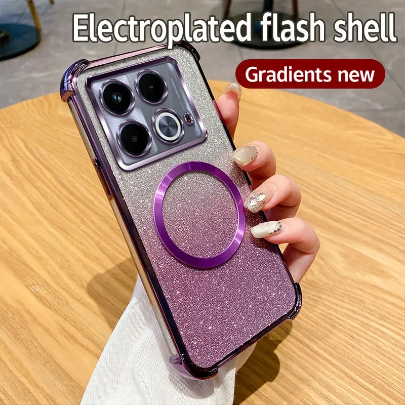 Luxury Sparkling Magnetic Wireless Charge Cover for Infinix Note 40 Pro Plus 4G 5G TPU Shockproof Protection Phone Soft Case
