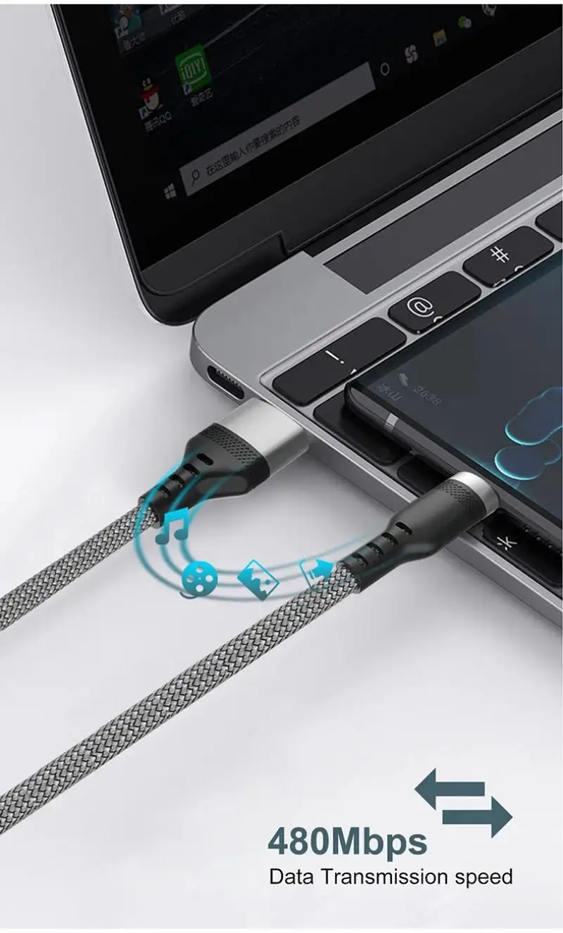 1/2/3/5/8 m verlängertes 6A superschnelles Laden extra langes Ladekabel USB Typ C für iPhone Samsung vollständig kompatibles Datenkabel – Detail 7