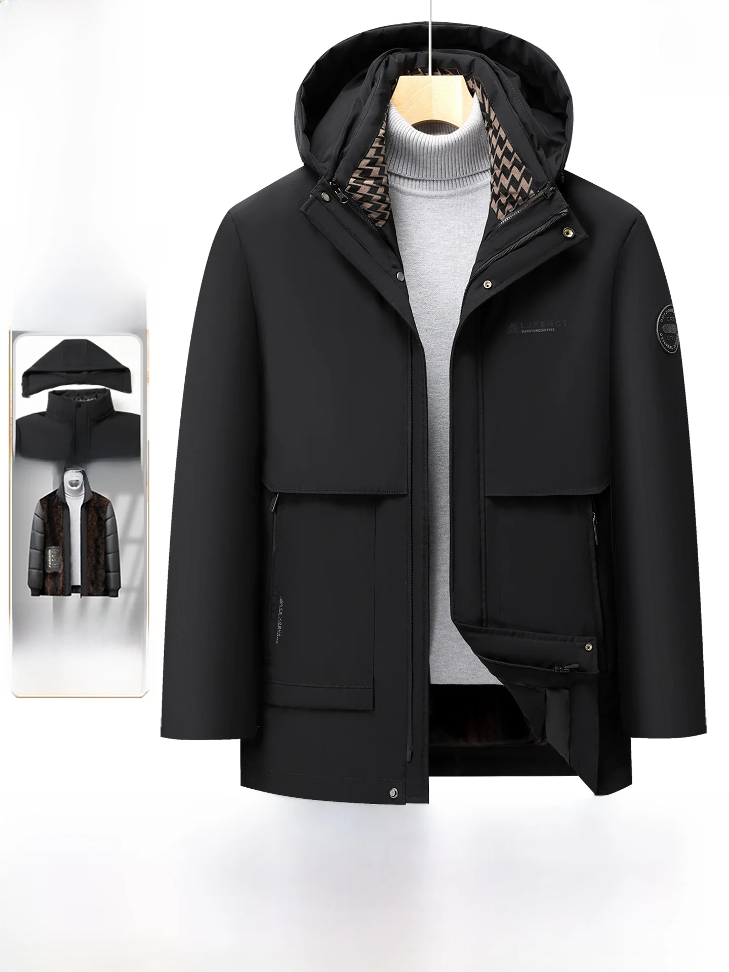 

Мужская утепленная куртка Pierre Cardin с флисовой подкладкой, съемным внутренним жилетом, хлопковая, средней длины, повседневная, модная, в городском стиле