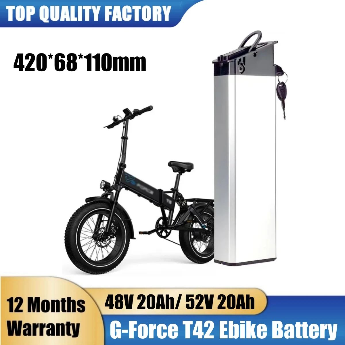 ALX-108 Folding Ebike Batteries 48v 20ah 52v 20ah with Samsung cell For G-force T42 fAT Tire Electric Bike Battery