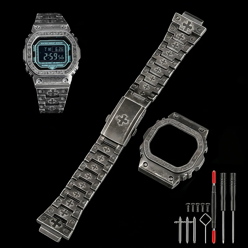 

DW5600 Upgrade 316L Full Metal Vintage Bezel Case Bracelet Modified Kit For Casio G-SHOCK DW-5600 GW-B5600 DW5000 DW5030 Series