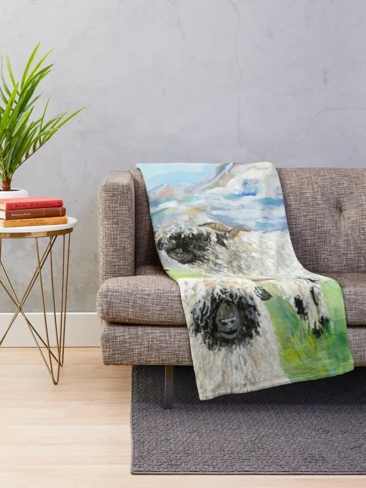 Valais Blacknose Sheep at the Matterhorn Throw Blanket Tourist Plush Hairys Personalized Gift Blankets