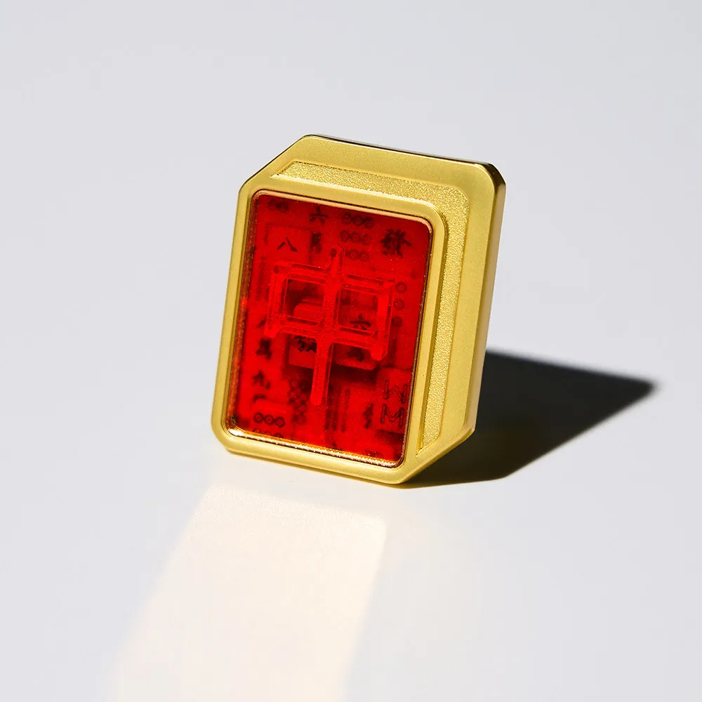 Red Center Fortune Creative Holographic Mahjong Brooch 3D Holographic Photo Cultural and Creative Gift