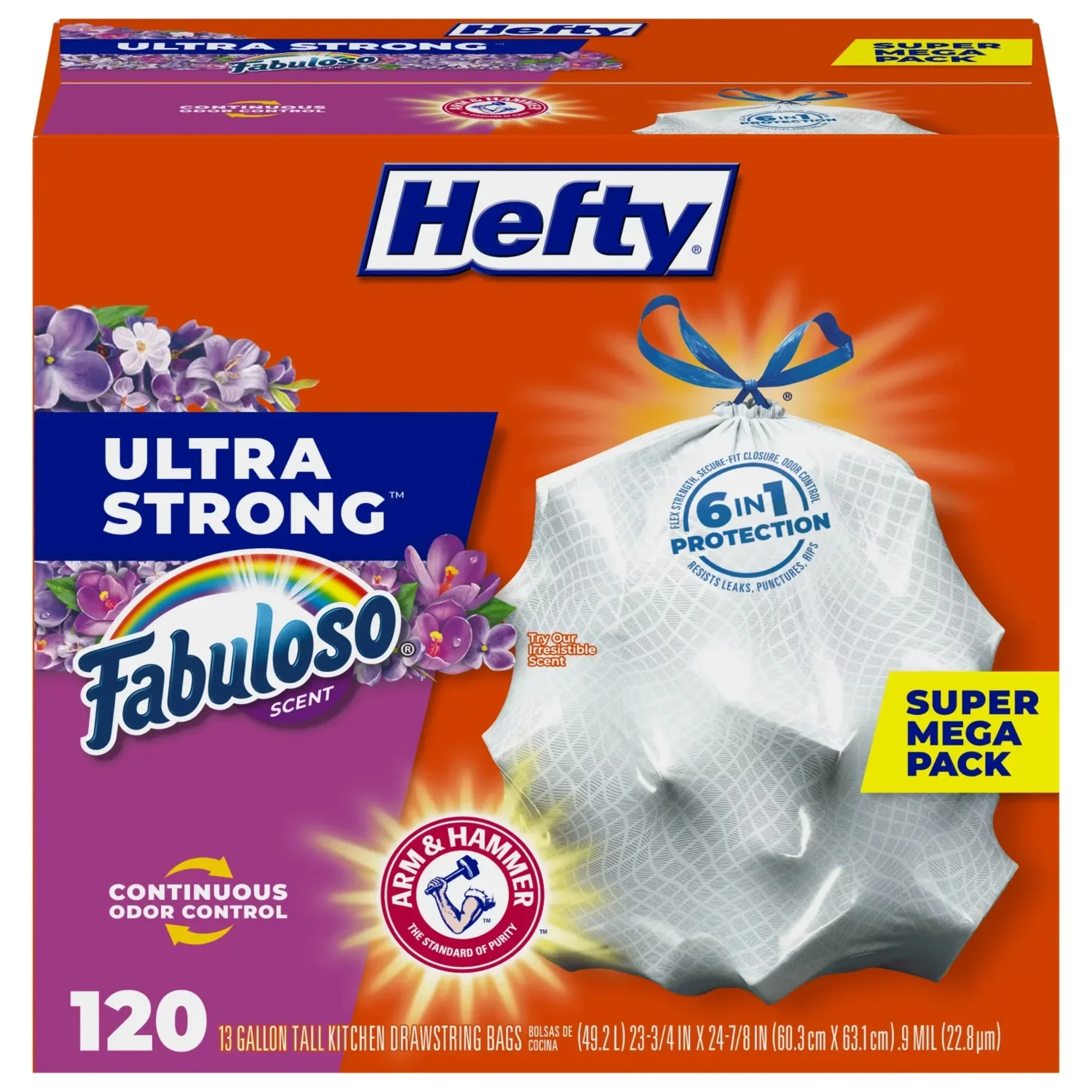 

Ultra Strong Tall Kitchen Trash Bags Fabuloso Scent 13 Gallon 120 Count