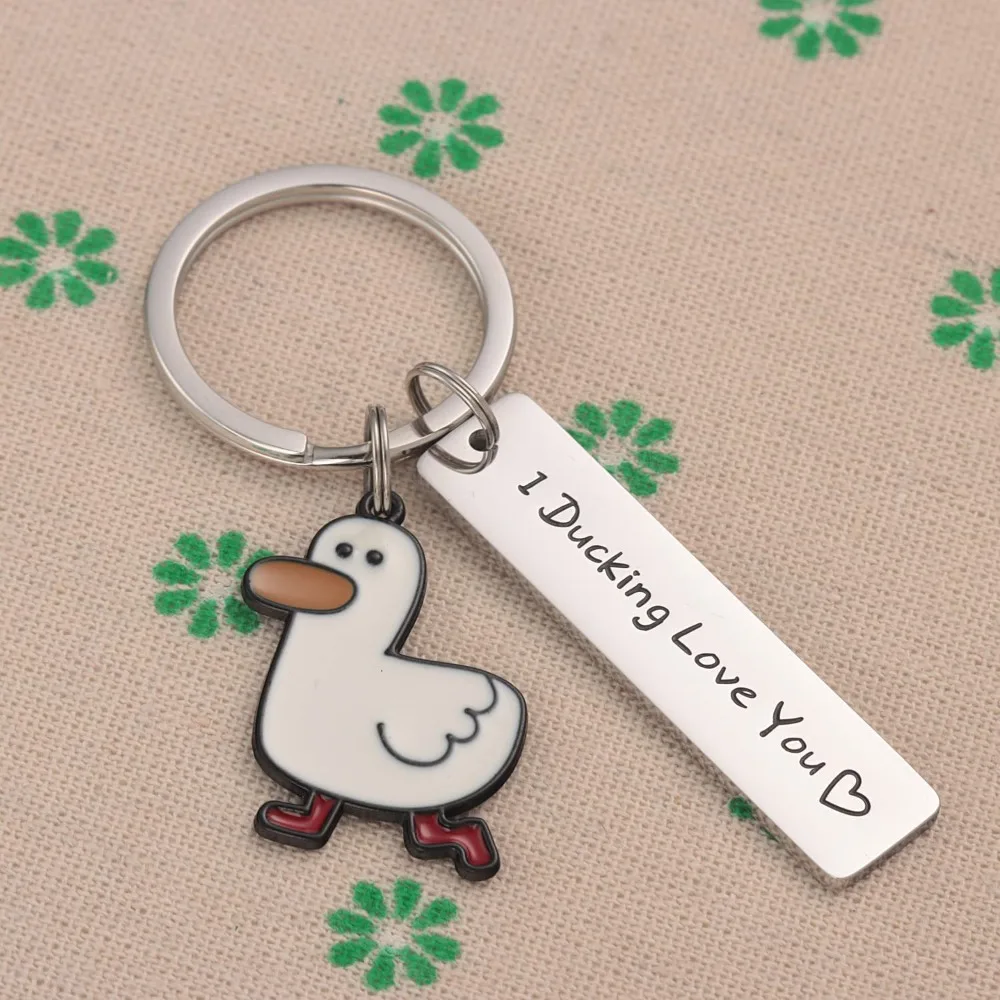 2pcs New Creative Cheering Duck Keychain Pendant Alloy Mini Key Chain Keyrings Don’t Duck with Me Bag Charms Student Backpack