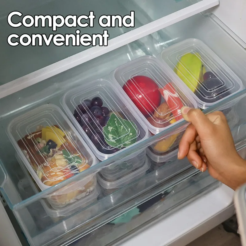 10/1x Stackable Food Storage Containers Reusable Refrigerator Organizer Boxes Kitchen Clear Sealed Rectangular Plastic Crisper