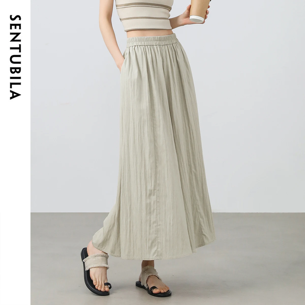 SENTUBILA Women's Pants Skirts 2025 Summer Fashion Wide-Leg Pants Casual High-Waist Comfort Breathable Ladies Trousers 152K5722