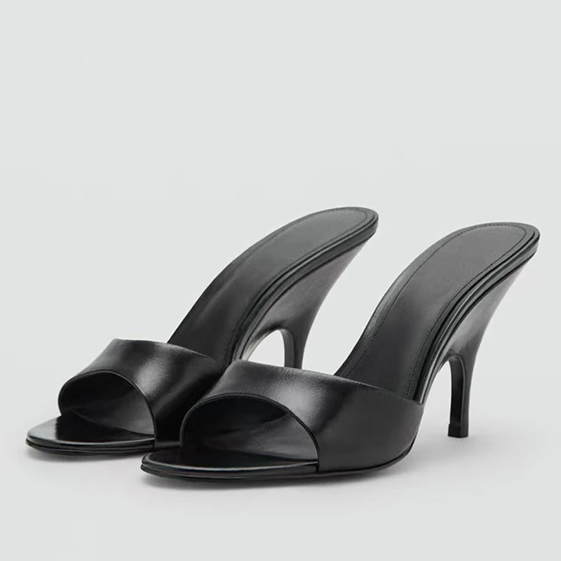 Liyke 2026 Summer New Women's Slope Shape Thin Heels Slippers Fashion Sexy Open Toe Designer Slides Shoes Stiletto Sandals Pumps