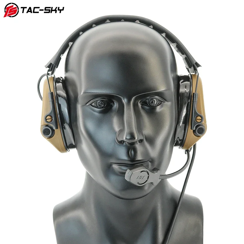 TAC-SKY-Headset de proteção auditiva para caça e tiro, fone de ouvido tático com EARPAD simulado, 2 pinos, U94 PTT