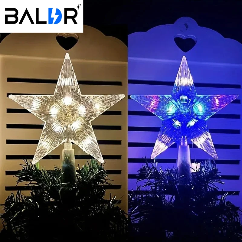 Christmas Glowing Tree Topper Five-pointed Star Transparent LED Shining Lamp Xmas Colorful TopStar Ornaments Navidad Decora