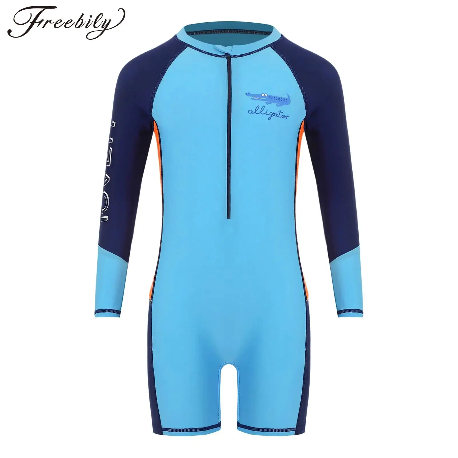 

Kids Boys UPF 50+ Rash Guard Long Sleeve Zip Swimsuit Wetsuit Water Sport Swimwear Surfing Diving Bathing Suit for Beach Pool