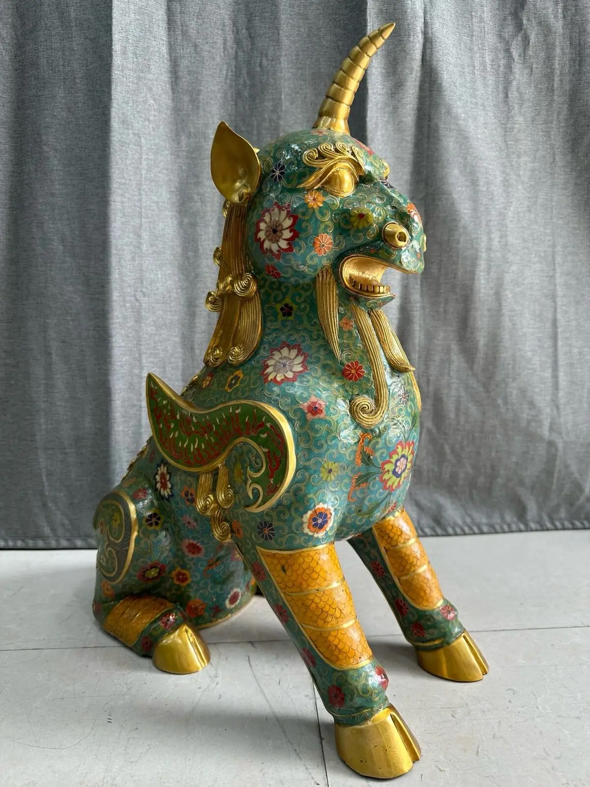 home decor bronze Cloisonne enamel fortune wealth beast dragon unicorn statue