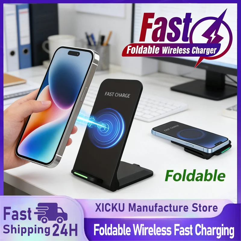 Fast Wireless Charger Stand Pad for iPhone 17 16 15 14 13 Pro Samsung Xiaomi Phone Chargers Induction Fast Charging Dock Station