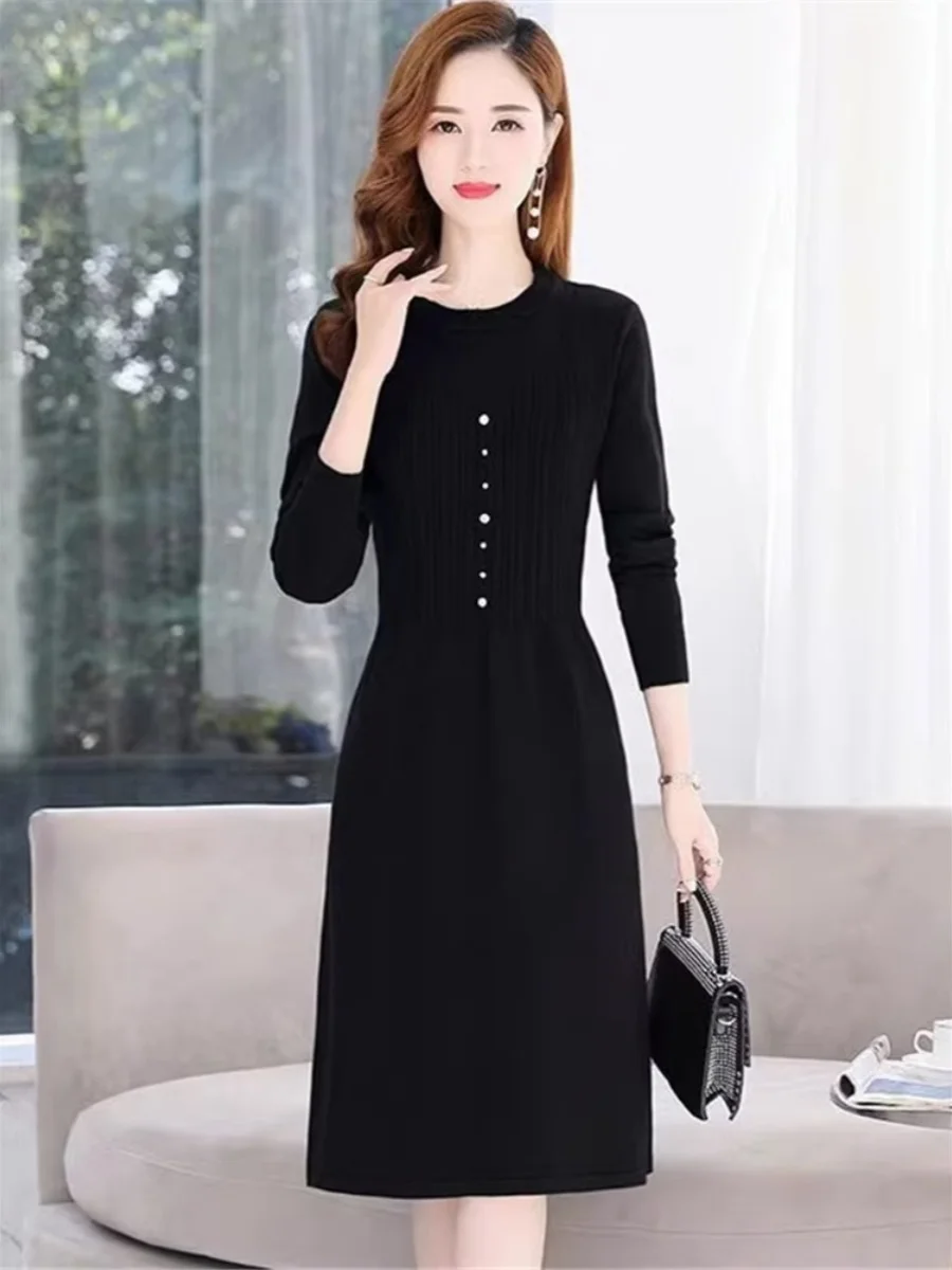 Malha midi dr feminino outono primavera novo sle sob casaco ele faionable camada base longa sve camisola dr