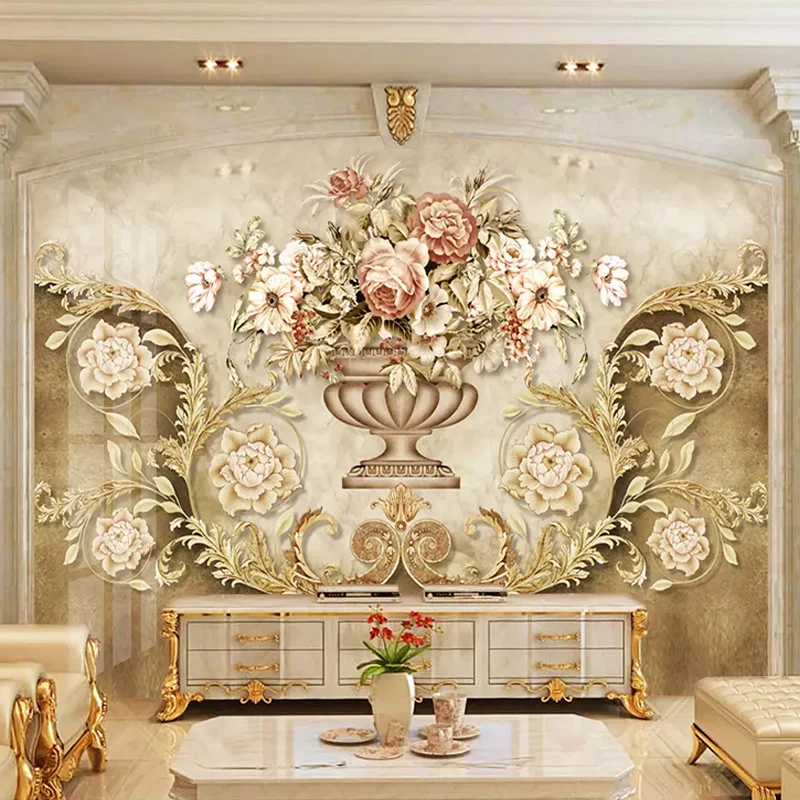 European Style Luxury Flowers Photo Wallpaper 3D Retro Living Room TV Sofa Background Wall Painting Papel De Parede Sala Fresco