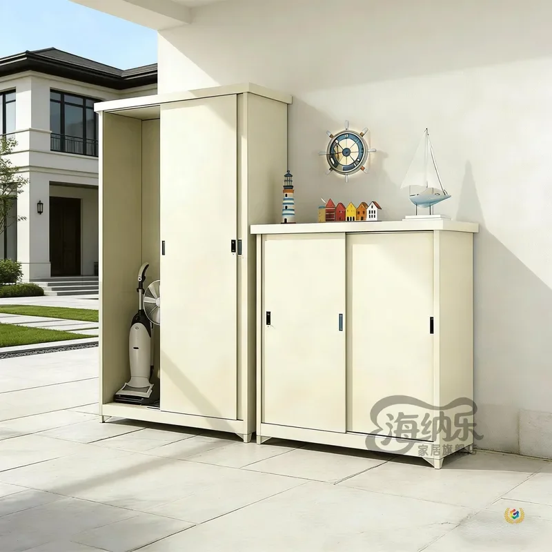 Outdoor Waterproof Storage Cabinet Sunproof Garden Tool Locker Fishing Gear Organizer Courtyard Utility Box for Mop Broom