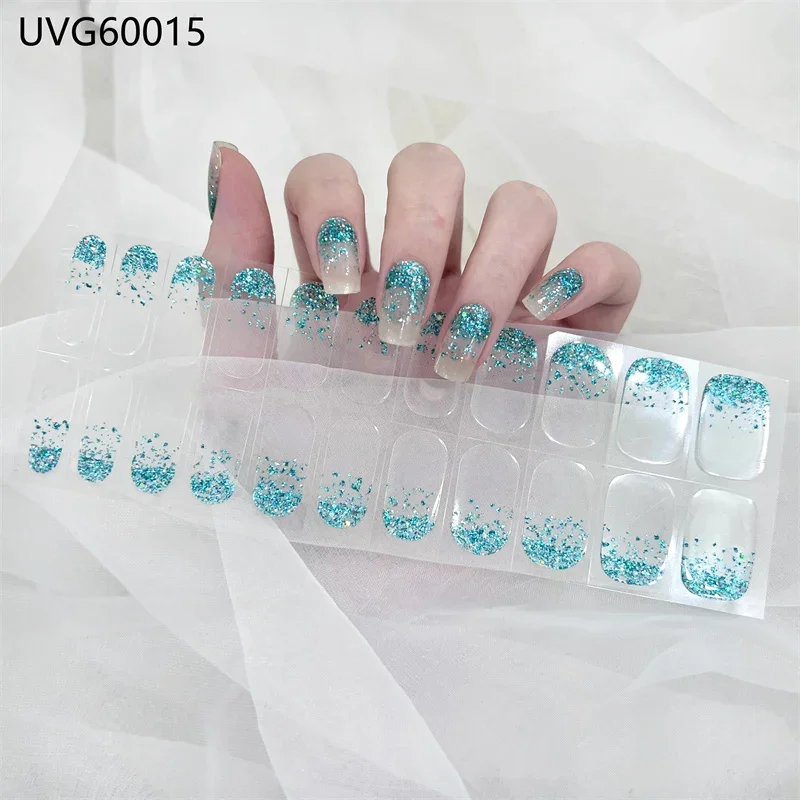 Gel Nail Stickers Curing UV Lamp Full High Quality Semi-Cured Gel Nail Strips Adhesive Long Lasting Nail Art Decoration Tips