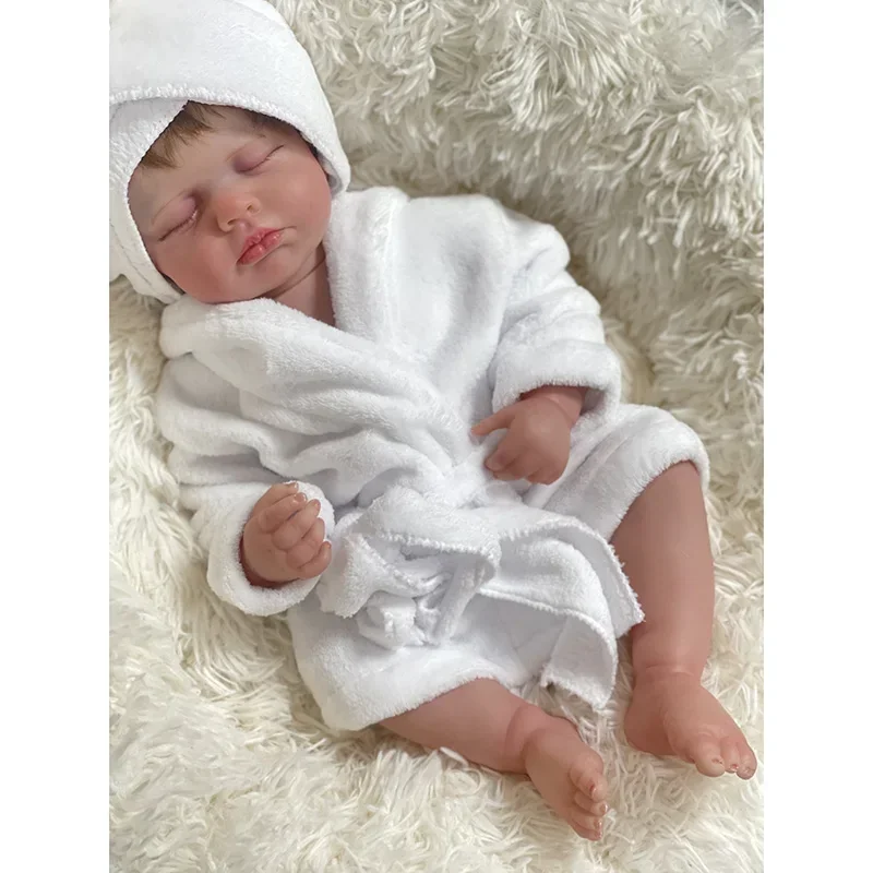 

48CM Full Body Newborn Baby Doll Sleeping Loulou Lifelike Soft Touch Cuddly Reborn Baby Doll Multiple Layers Painting 3D Skin