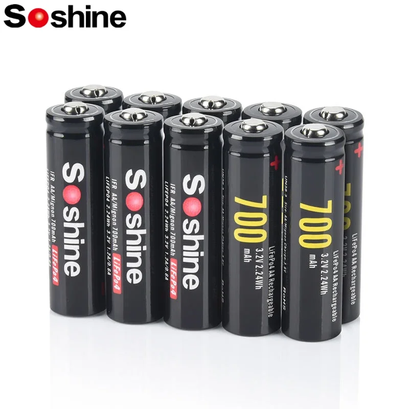 Soshine-Batterie aste pour souris sans fil, jouet électrique, lampe de poche, temps de 14500 cycles, AA 3.2 veFePO4, 700 V, 1000 mAh