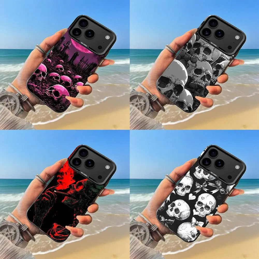 حافظة هاتف بأنماط جمجمة مخيفة حافظة سوداء لهاتف iPhone17,16,15,14,13,12,Pro,Max,Plus,E,SE4,Air,Mini