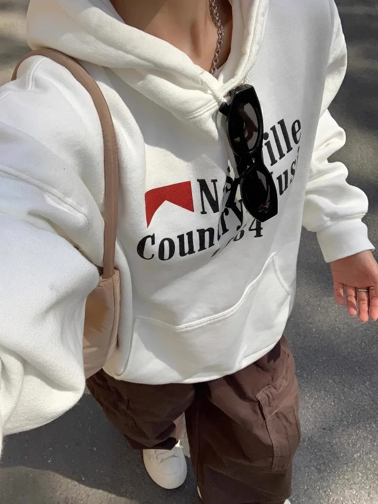 Women Loose Hooded Sweatshirt Oversized Pullover Top American Korean Style Lazy Style Oversized Long Sleeve Spring