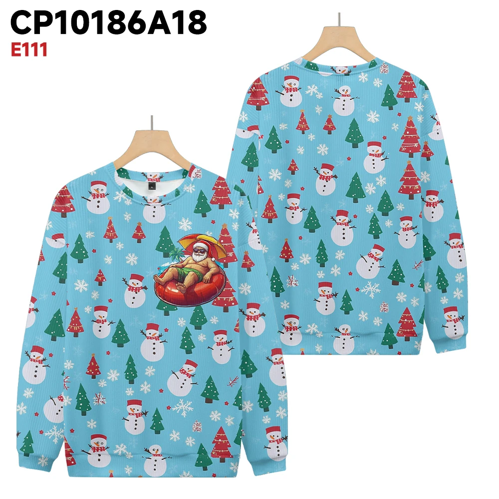 Blue winter men's and women's swimming pool Santa Claus print autumn and winter warm pullover