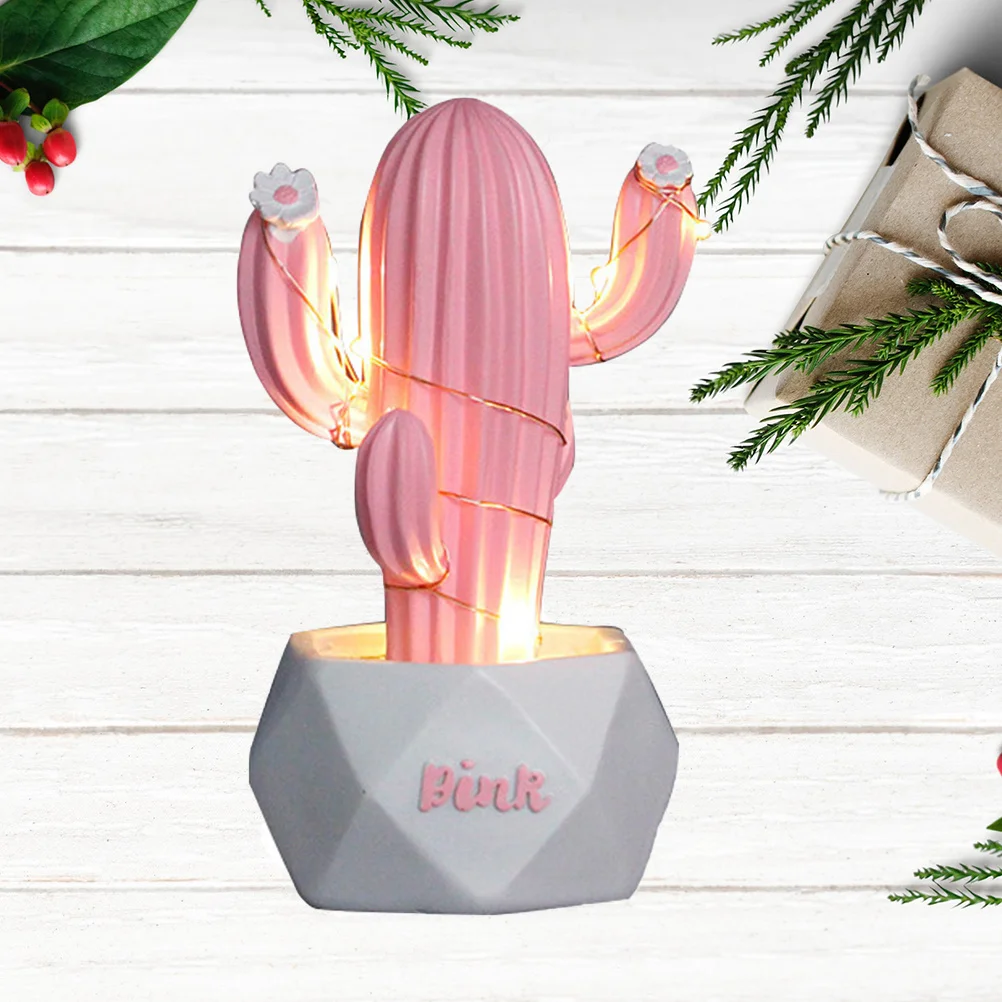 شكل الصبار ضوء الليل الحلي الوردي حجم صغير صديقة للبيئة دائم مصباح للزينة للمنزل مكتب سطح المكتب الديكور #5