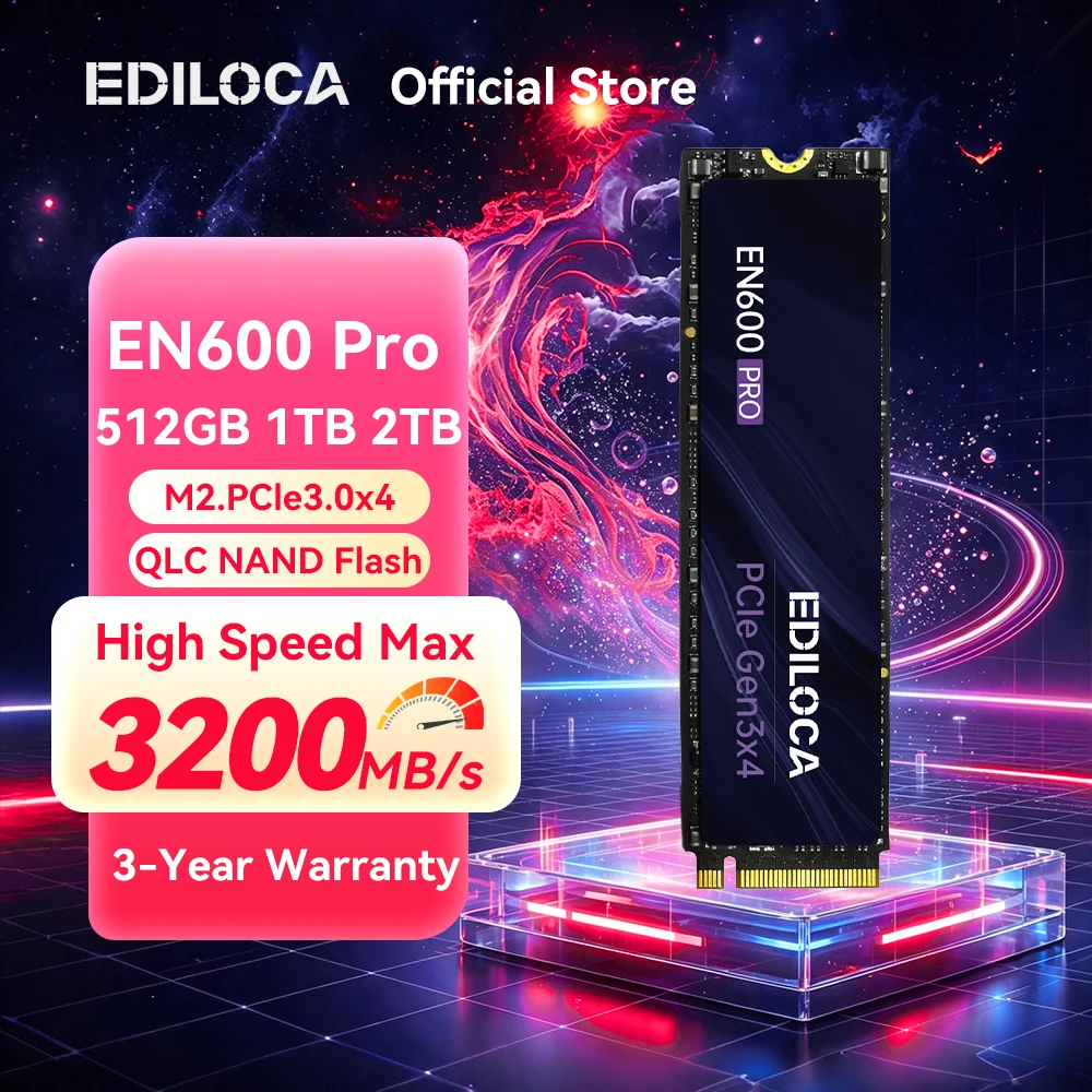 Ediloca EN600 PRO SSD 3200MB/s PCIe3.0x4 NVMe M.2 2280 SSD Internal Solid State Drive for PC Desktop and Laptop