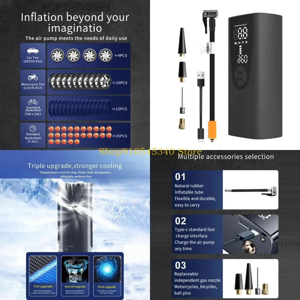 

U2JA Tire Infrator Car Air Compressor Электрический беспроводной цифровой дисплей со светодиодной лампой