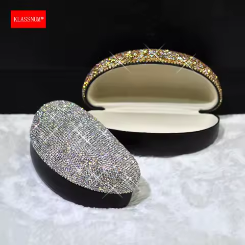 KLASSNUM Rhinestone Glitter Luxury Glasses Case Women Sparkling Sunglasses Box Bling Crystal Orgenizer Pressure Container New In