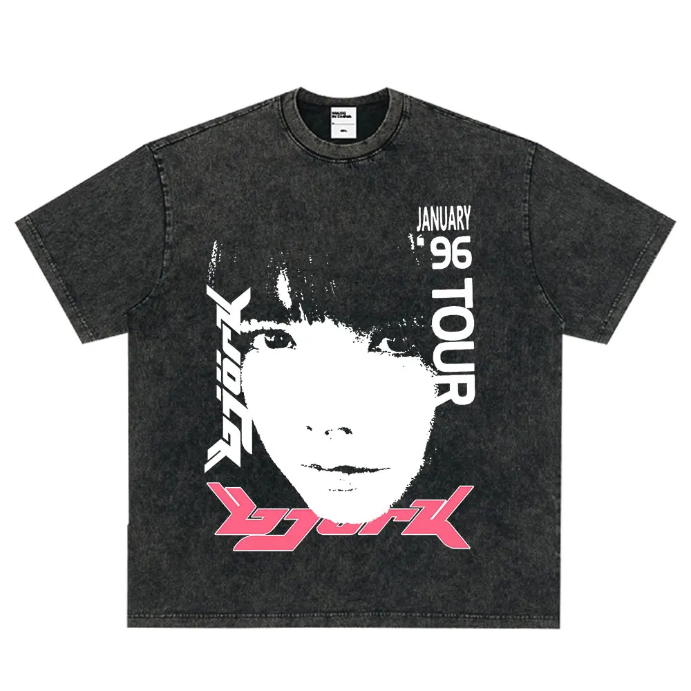Bjork Army of Me Aphex Twin T Shirt Hip Hop Streetwear Vintage Washed T-shirts Men Women Clothing Short Sleeve Oversized T-shirt